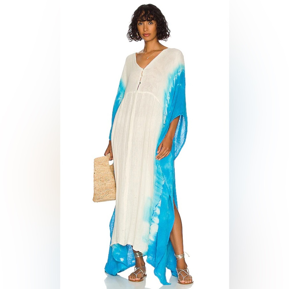Jen's Pirate Booty Landscape Kaftan in Natural & Turquoise Tie Dye